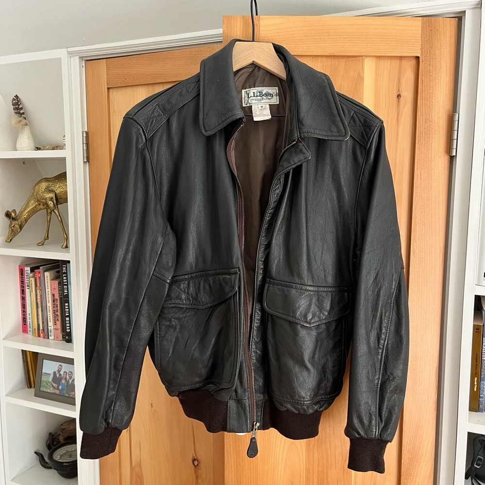 L.L. Bean Brown Leather Bomber Jacket S